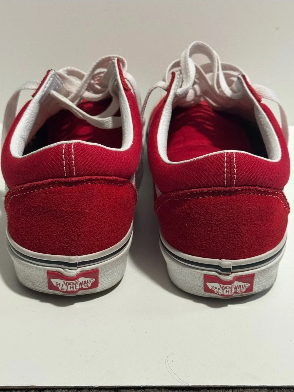 Vans Red and White Old Skool Low-Top Sneakers